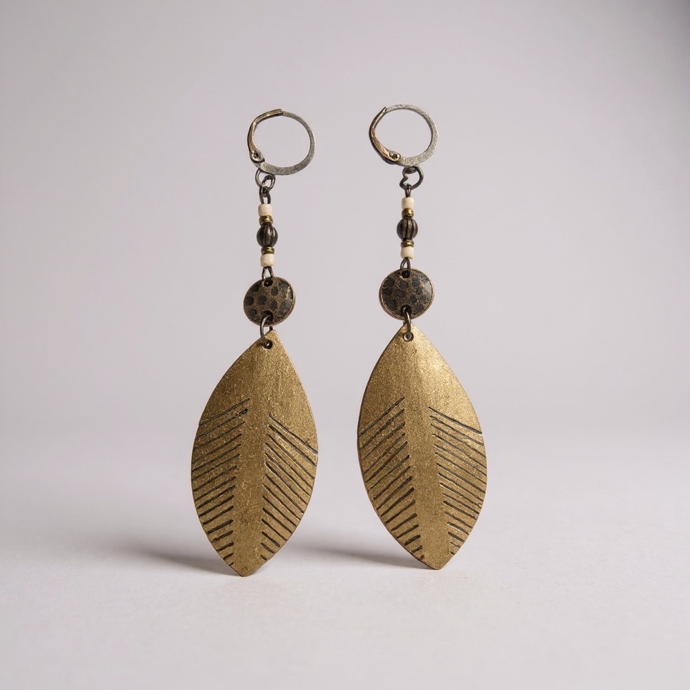 Boho Fabric Leaf Dangle Earrings with Beads